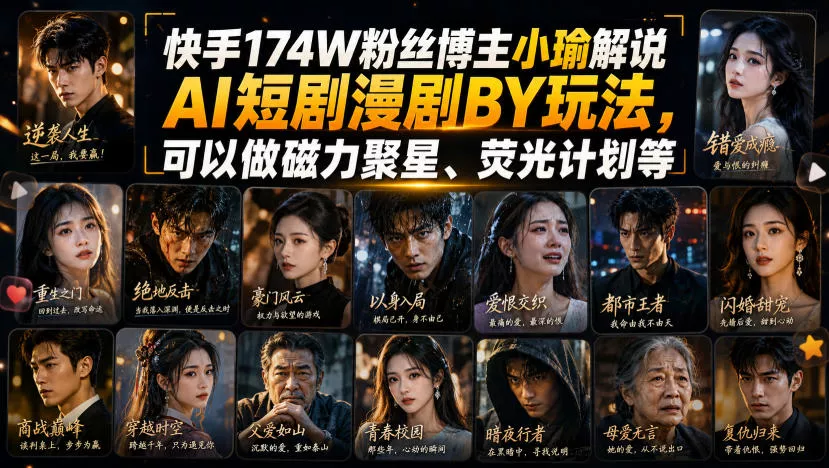 5c5c7a88cb970154af4e098ab16a6f61.webp 快手174W粉丝博主小瑜解说AI短剧漫剧搬运玩法,可以做磁力聚星、荧光计划等