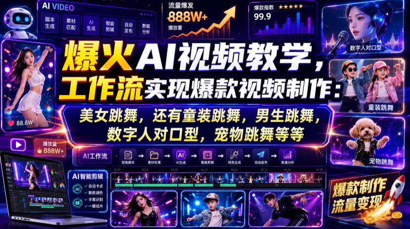 5cb2bb5de2cca6828540099793d6724d.webp 爆火AI视频教学,工作流实现爆款视频制作:美女跳舞,还有童装跳舞,男生跳舞,数字人对口型,宠物跳舞等等