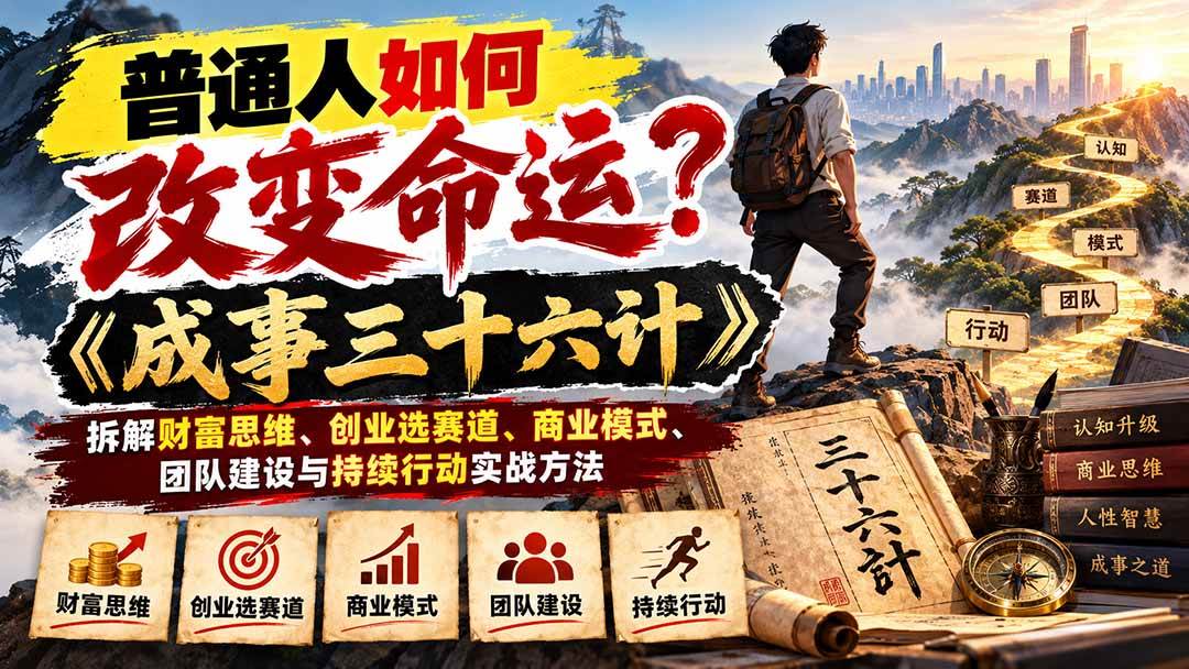 5cbf917791db0fb9e1fb7ffdc67194ff.jpeg (21130期)普通人如何改变命运?《成事三十六计》拆解财富思维、创业选赛道、商业模式、团队建设与持续行动实战方法