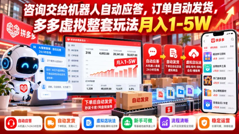 5e57fab163d4ef3f29d9d735f77b4fc8.webp 咨询交给机器人自动应答,订单自动发货,多多虚拟整套玩法月入1-5W【揭秘】