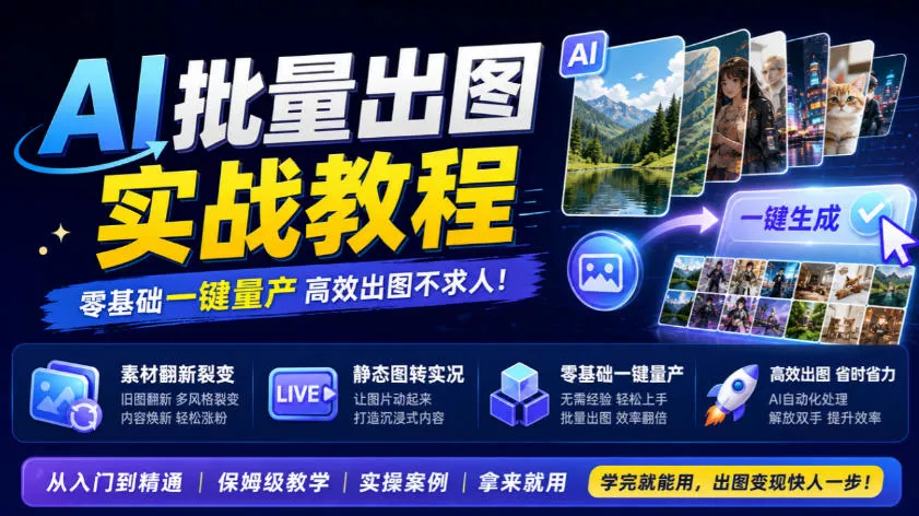 AI批量出图实战教程,素材翻新裂变,静态图转实况,零基础一键量产祝你网--专注互联网创业.信息差副业研究拒绝割韭菜祝你网