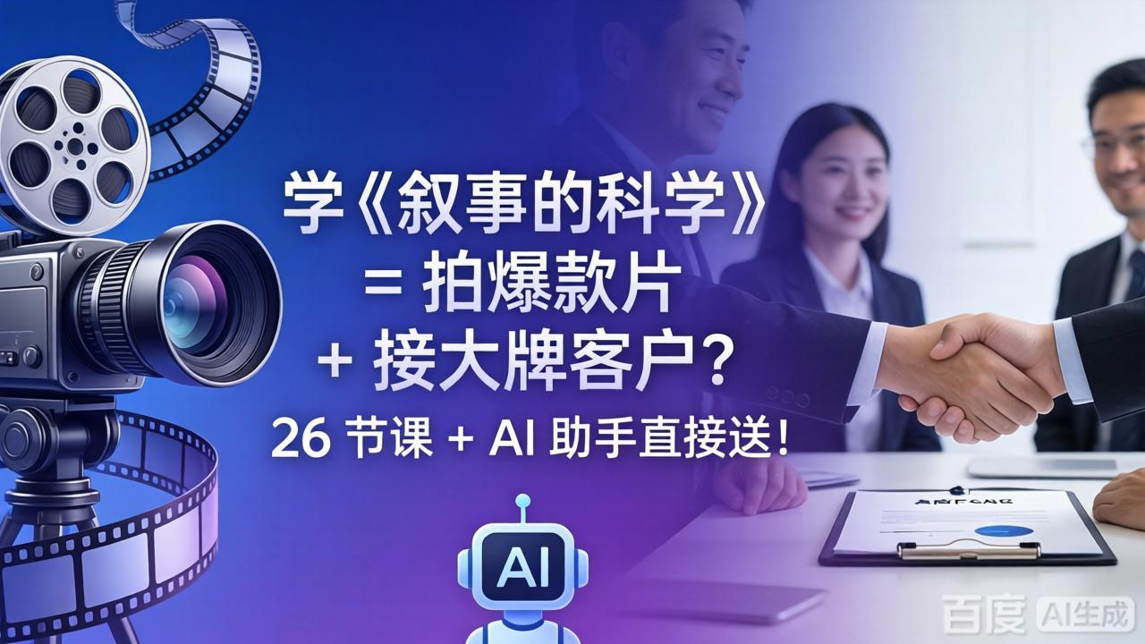 学《叙事的科学》= 拍爆款片 + 接大牌客户？26 节课 + AI 助手直接送！祝你网--专注互联网创业.信息差副业研究拒绝割韭菜祝你网