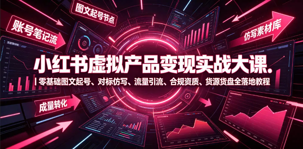 小红书虚拟产品变现实战大课|零基础图文起号、对标仿写、流量引流、合规资质、货源货盘全落地教程祝你网--专注互联网创业.信息差副业研究拒绝割韭菜祝你网