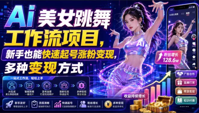60140bf6c5d4ef9d6eec9898c7daa523.webp Ai美女跳舞工作流项目,新手也能快速起号涨粉变现,多种变现方式
