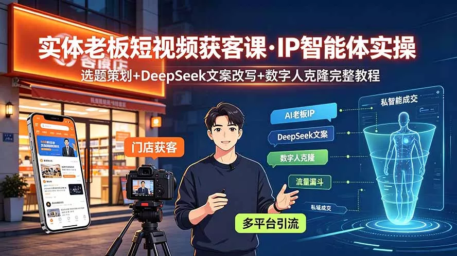 实体老板短视频获客课·IP智能体实操|选题策划+DeepSeek文案改写+数字人克隆完整教程祝你网--专注互联网创业.信息差副业研究拒绝割韭菜祝你网