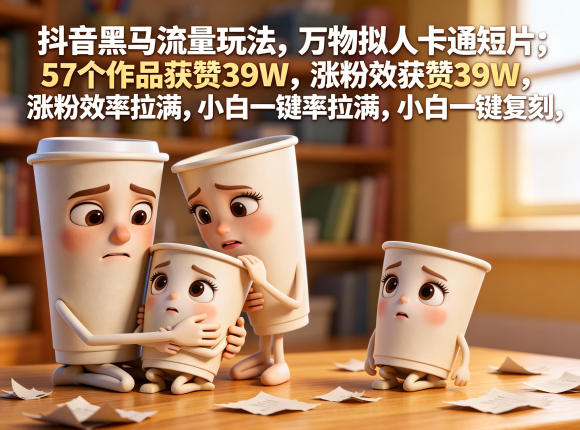 抖音黑马流量玩法，万物拟人卡通短片，57个作品获赞39W，涨粉效率拉满，小白一键复刻，保姆级拆解祝你网--专注互联网创业.信息差副业研究拒绝割韭菜祝你网