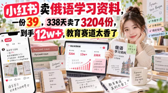 615abd43b28dfca8ae38273ef5f34ce7.webp 小红书卖俄语学习资料,一份39,338天卖了3204份,到手12w+,教育赛道太香了