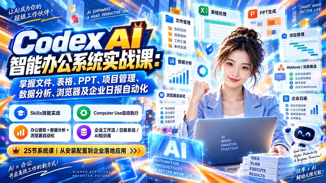 Codex AI智能办公系统实战课:掌握文件、表格、PPT、项目管理、数据分析、浏览器及企业日报自动化祝你网--专注互联网创业.信息差副业研究拒绝割韭菜祝你网