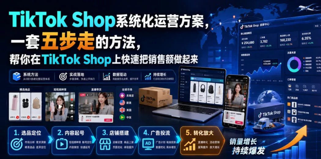 TikTok Shop系统化运营方案，一套五步走的方法，帮你在TikTok Shop上快速把销售额做起来【原创双语字幕】祝你网--专注互联网创业.信息差副业研究拒绝割韭菜祝你网