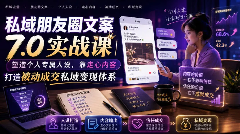 私域朋友圈文案7.0实战课|塑造个人专属人设,靠走心内容打造被动成交私域变现体系祝你网--专注互联网创业.信息差副业研究拒绝割韭菜祝你网