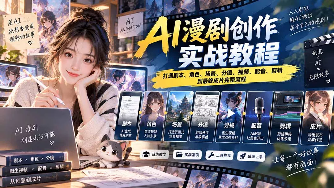 2026 AI漫剧创作实战教程：打通剧本、角色、场景、分镜、视频、配音、剪辑到最终成片完整流程祝你网--专注互联网创业.信息差副业研究拒绝割韭菜祝你网