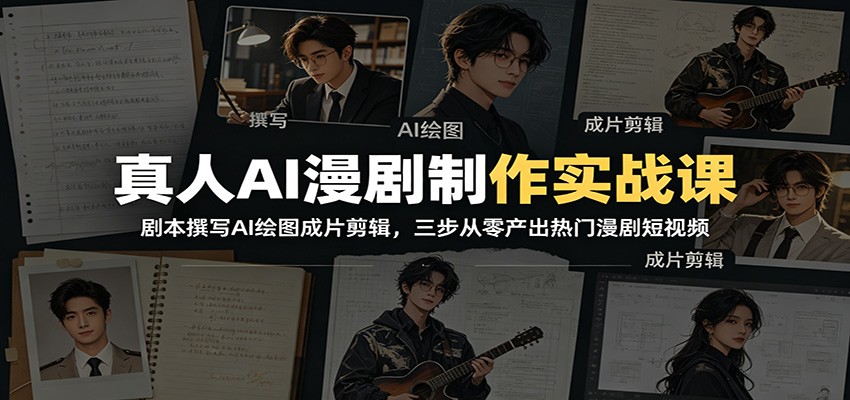 真人AI漫剧制作实战课:剧本撰写AI绘图成片剪辑,三步从零产出热门漫剧短视频祝你网--专注互联网创业.信息差副业研究拒绝割韭菜祝你网