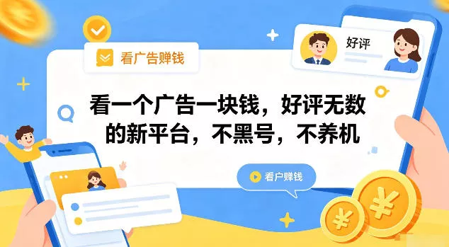63c8ad89818a37da47a8a157adb61fcf.webp 看一个广告一块钱,好评无数的新平台,不黑号,不养机【揭秘】