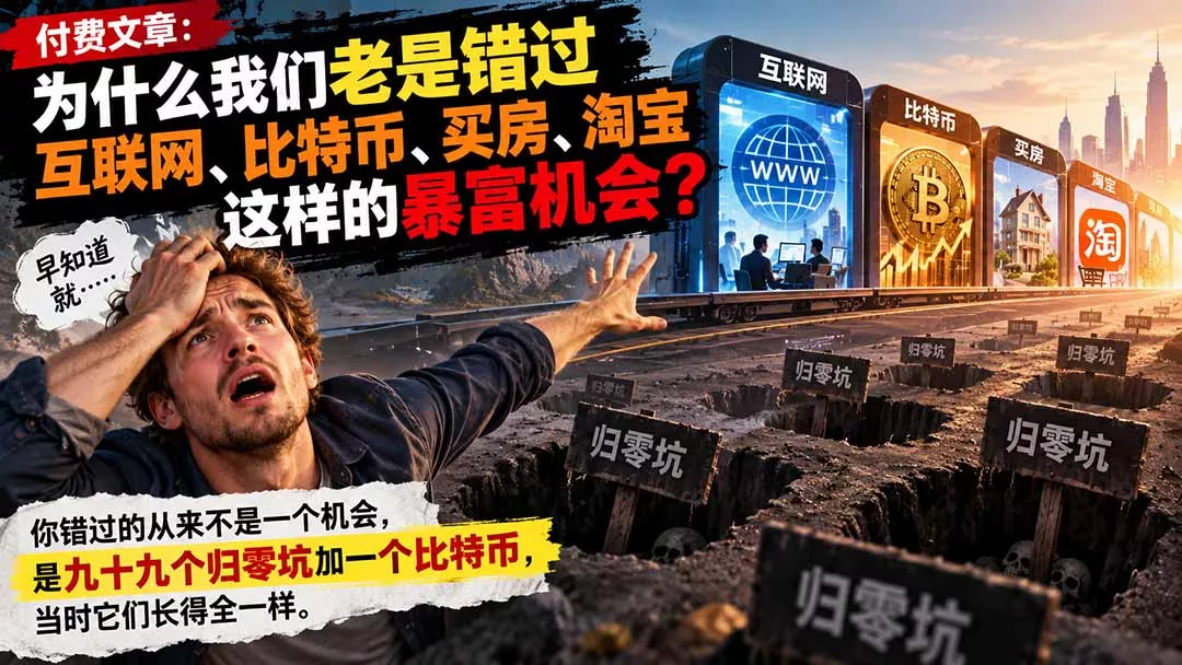 641397f425e53069dac9757db7271d68.webp 付费文章:为什么我们老是错过互联网、比特币、买 房、淘宝这样的暴富机会?