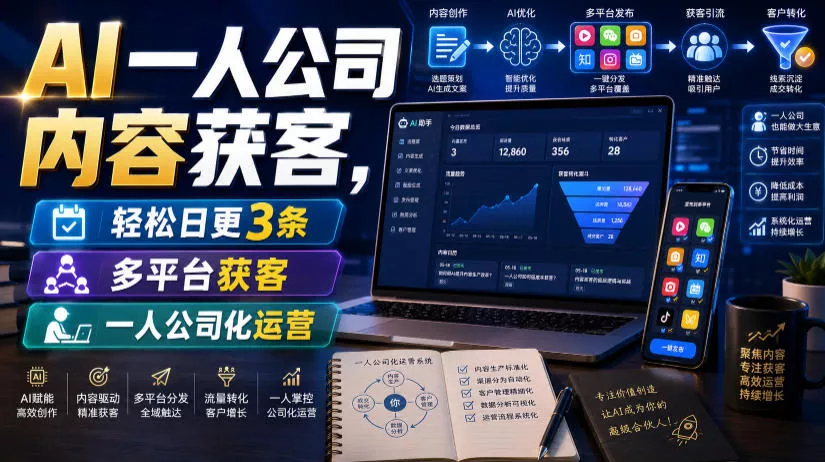 64251a092054c7422e928655dc2794ca.webp AI一人公司内容获客,轻松日更3条,多平台获客,一人公司化运营(更新0827)
