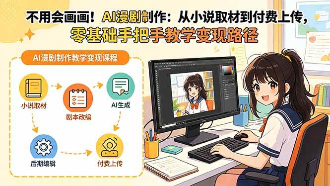6588be2acd5b3238a496ac2a98e1e22e.jpeg (18439期)不用会画画!AI漫剧制作:从小说取材到付费上传,零基础手把手教学变现路径