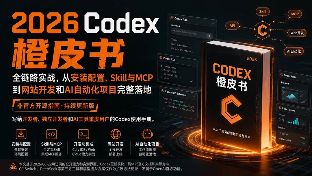 662b8f73b53da02eafbb4b9fc970f716.jpeg (20105期)2026Codex橙皮书:全链路实战,从安装配置、Skill与MCP到网站开发和AI自动化项目完整落地