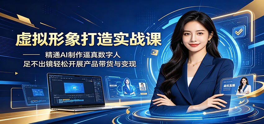 虚拟形象打造实战课:精通AI制作逼真数字人,足不出镜轻松开展产品带货与变现祝你网--专注互联网创业.信息差副业研究拒绝割韭菜祝你网