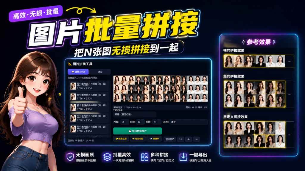 （20005期）图片批量拼接，把N张图无损拼接到一起，支持横向、竖向、自定义等功能祝你网--专注互联网创业.信息差副业研究拒绝割韭菜祝你网