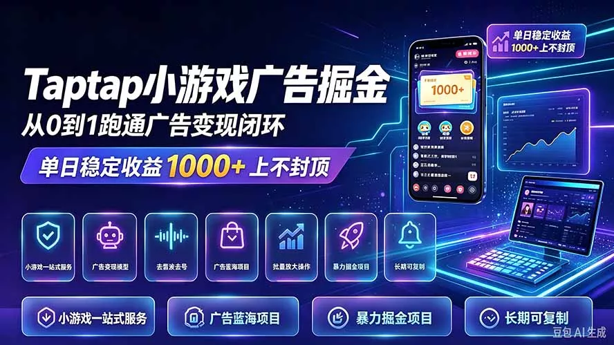 TapTap小游戏广告掘金日赚收益1000+上不封顶祝你网--专注互联网创业.信息差副业研究拒绝割韭菜祝你网