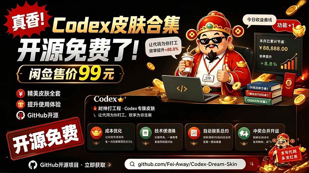668e80e17fb32b1a6aa85fd2d3335dea.jpeg (19432期)闲鱼售卖99元的Codex皮肤包,GitHub 免费开源了!让你的codex变成精美界面 Codex Dream Skin