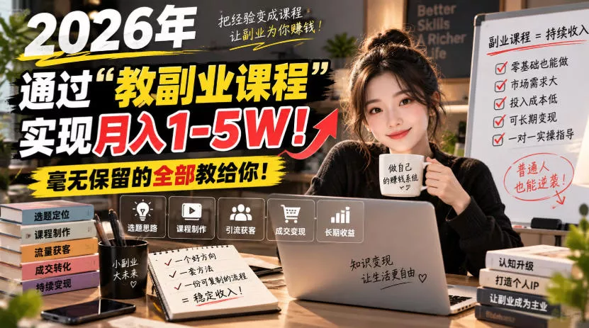 66f881aa52f02f847b7f7fa4177884fa.webp 2026年通过“教副业课程”实现月入1-5W!毫无保留的全部教给你!【揭秘】