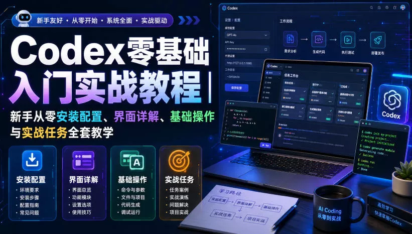 Codex零基础入门实战教程｜新手从零安装配置、界面详解、基础操作与实战任务全套教学祝你网--专注互联网创业.信息差副业研究拒绝割韭菜祝你网
