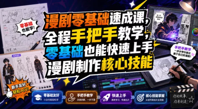 漫剧零基础速成课,全程手把手教学,零基础也能快速上手漫剧制作核心技能祝你网--专注互联网创业.信息差副业研究拒绝割韭菜祝你网