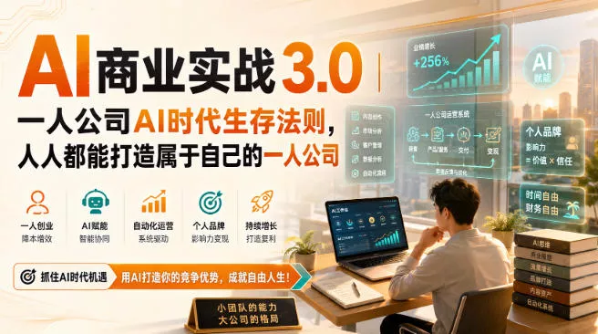 679b983c2e2c0f17ec24326f51e7f949.webp AI商业实战3.0|一人公司AI时代生存法则,人人都能打造属于自己的一人公司