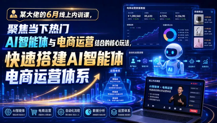 某大佬的6月线上内训课,聚焦当下热门AI智能体与电商运营结合的核心玩法,快速搭建AI智能体电商运营体系祝你网--专注互联网创业.信息差副业研究拒绝割韭菜祝你网