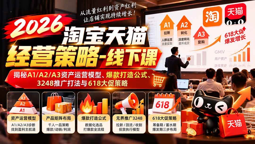 6823035855049950355ea370f7216c95.jpeg (20912期)2026淘宝天猫经营策略-线下课:揭秘A1/A2/A3资产运营模型、爆款打造公式、3248推广打法与618大促策略