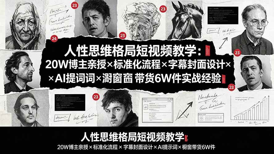 (19538期)人性思维格局短视频教学:20W博主亲授×标准化流程×字幕封面设计×AI提示词×橱窗带货6W件实战经验祝你网--专注互联网创业.信息差副业研究拒绝割韭菜祝你网