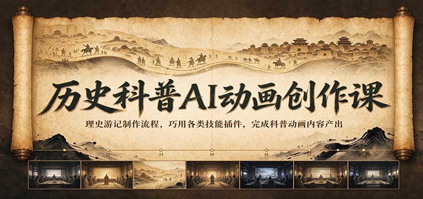 历史科普AI动画创作课:理史游记制作流程,巧用各类技能插件,完成科普动画内容产出祝你网--专注互联网创业.信息差副业研究拒绝割韭菜祝你网