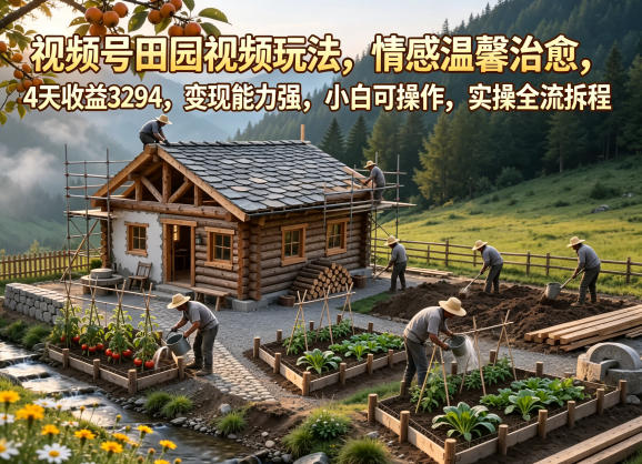 68ac282b6cbc2f8d7ca97be70a9538df.jpeg 视频号田园视频玩法,情感温馨治愈,4天收益3294,变现能力强,小白可操作,实操全流程拆解