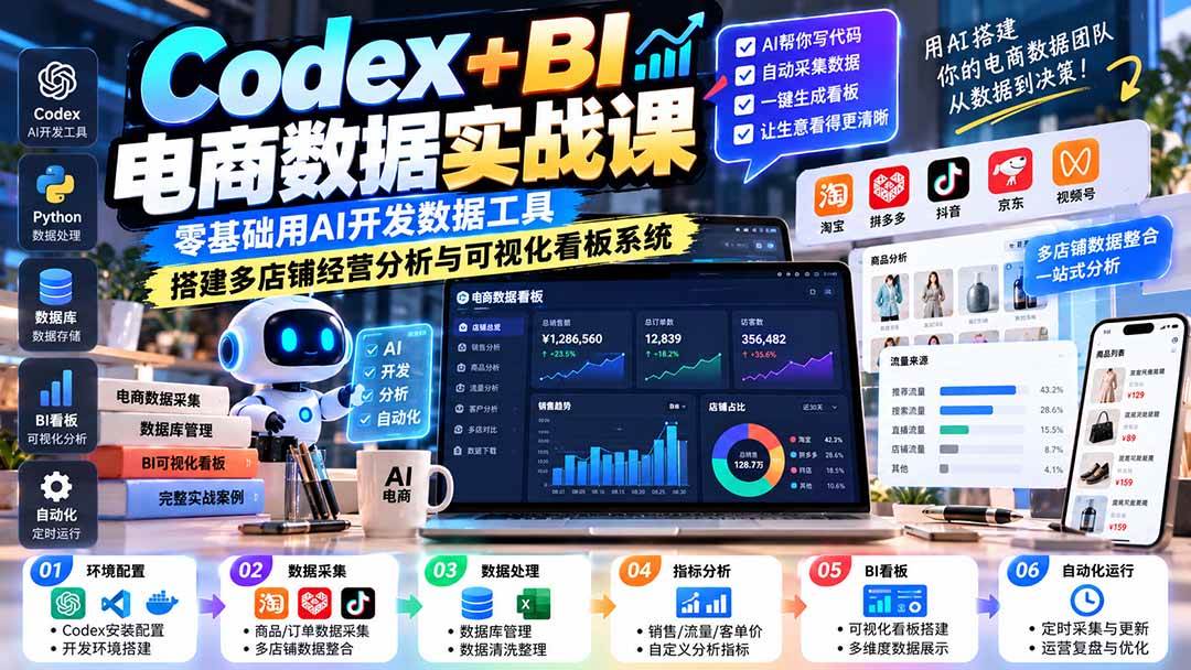 68c387cc0bb7b6e00223c7f188556a51.jpeg (20665期)Codex+BI电商数据实战课:零基础用AI开发数据工具,搭建多店铺经营分析与可视化看板系统
