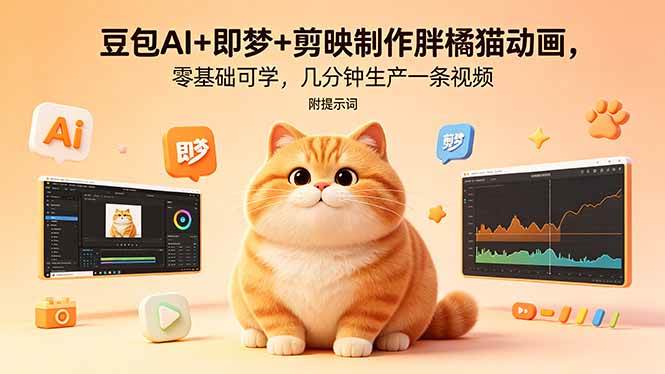 6959aa63fec2811f7bf759a9a2f45dad.jpeg (18431期)豆包AI+即梦+剪映制作胖橘猫动画,零基础可学,几分钟生产一条视频,附提示词