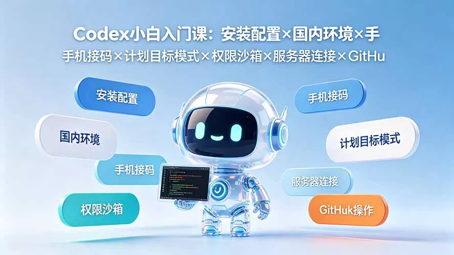 Codex小白入门课:安装配置×国内环境×手机接码×计划目标模式×权限沙箱×服务器连接×GitHub操作祝你网--专注互联网创业.信息差副业研究拒绝割韭菜祝你网