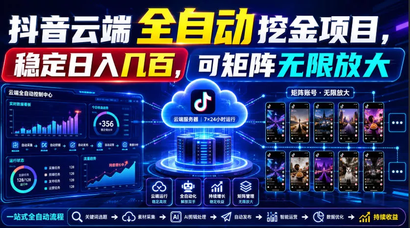 Dy云端全自动挖金项目,稳定日入几百,可矩阵无限放大!【揭秘】祝你网--专注互联网创业.信息差副业研究拒绝割韭菜祝你网