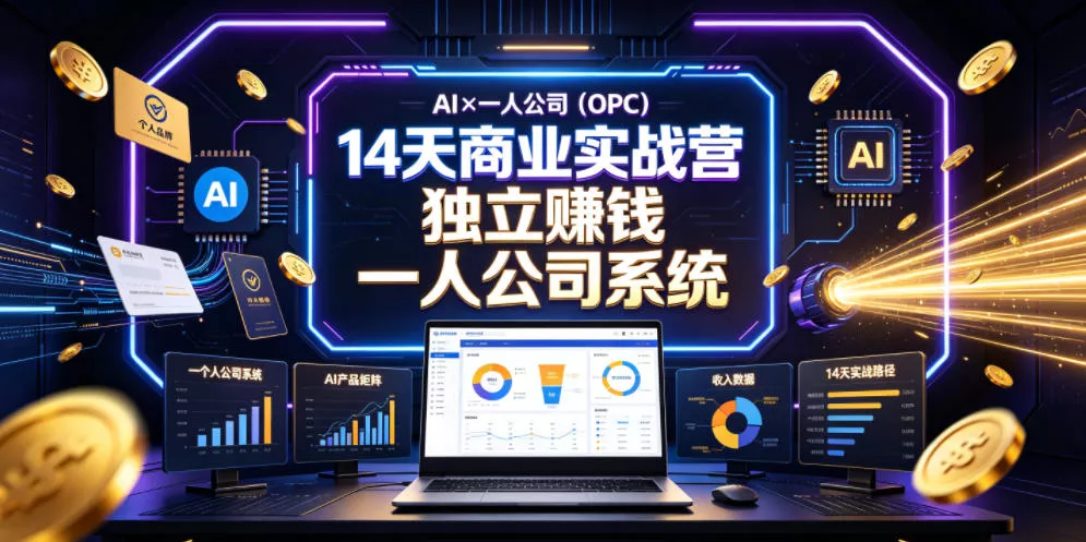 AI×一人公司(OPC)14天商业实战营，用AI帮你搭建一个属于你自己的、能独立賺钱的一人公司系统祝你网--专注互联网创业.信息差副业研究拒绝割韭菜祝你网
