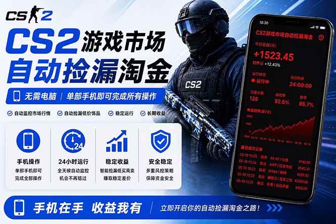 （18622期）无需电脑全天挂机，一部手机即可完成的CS2市场自动捡漏淘金，包教包会，日入300+祝你网--专注互联网创业.信息差副业研究拒绝割韭菜祝你网