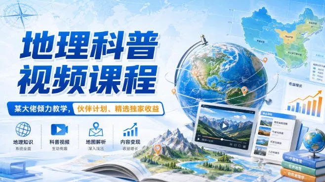 地理科普视频课程，某大佬倾力教学，伙伴计划、精选独家收益祝你网--专注互联网创业.信息差副业研究拒绝割韭菜祝你网