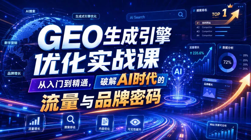 GEO生成引擎优化实战课,从入门到精通,破解AI时代的流量与品牌密码祝你网--专注互联网创业.信息差副业研究拒绝割韭菜祝你网