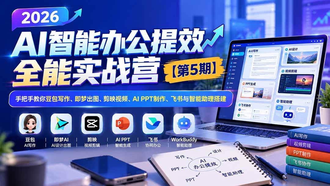（21026期）2026AI智能办公提效实战营【第5期】-无水印：手把手教你豆包写作+即梦出图+剪映视频+AI PPT制作+飞书与智能助理搭建祝你网--专注互联网创业.信息差副业研究拒绝割韭菜祝你网