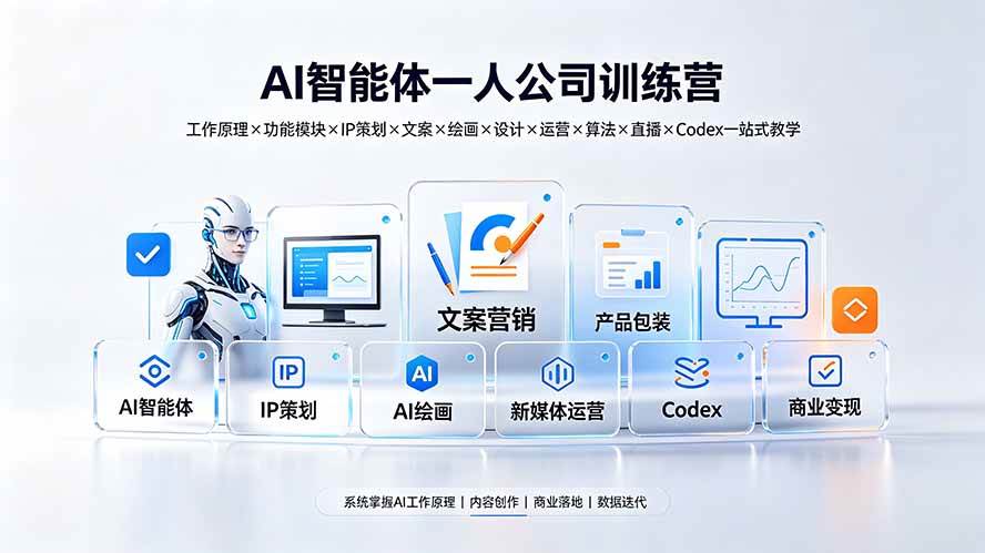 (19502期)AI智能体一人公司训练营:工作原理×功能模块×IP策划×文案×绘画×设计×运营×算法×直播×Codex一站式教学祝你网--专注互联网创业.信息差副业研究拒绝割韭菜祝你网