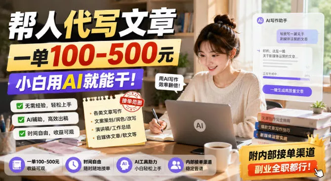 帮人代写文章，一单100-500，小白用AI就能干，附内部接单渠道，副业全职都行【揭秘】祝你网--专注互联网创业.信息差副业研究拒绝割韭菜祝你网