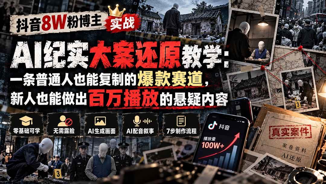 6e4c3802f11ba12bd44a24e93e03629e.jpeg (20865期)抖音8W粉博主AI纪实大案还原教学:一条普通人也能复制的爆款赛道,新人也能做出百万播放的悬疑内容