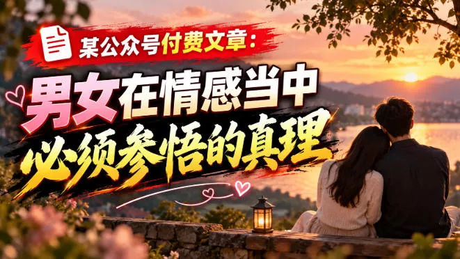 某公众号付费文章：男女在情感当中必须参悟的真理祝你网--专注互联网创业.信息差副业研究拒绝割韭菜祝你网