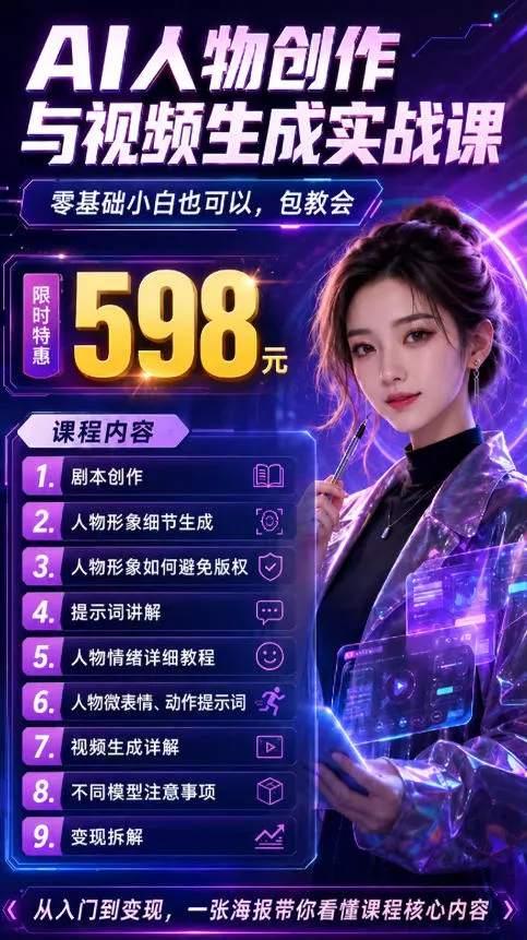 6f5a3392c5543e8f497b6d0bb74764ca.webp 抖音5W粉丝博主的AI真人日系女孩制作教学,AI人物创作与视频生成实战课,新手也能快速起号涨粉变现(更新1002)