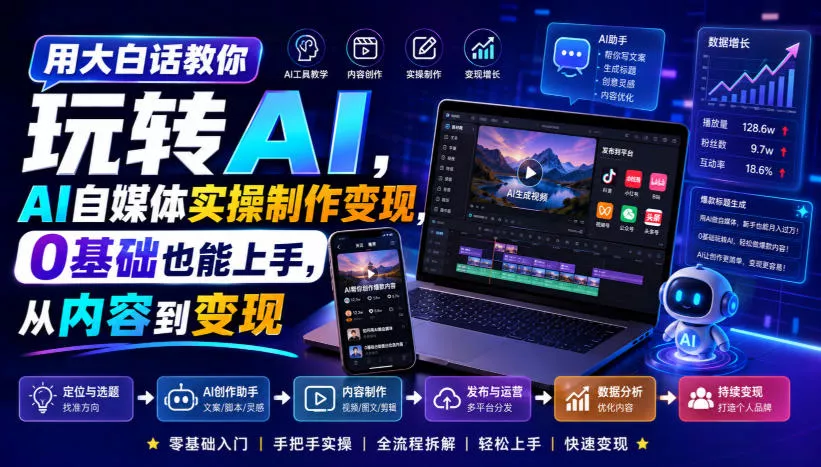 6fe092f7dfaf8101858c9979e04b9a48.webp 用大白话教你玩转AI,AI自媒体实操制作变现,0基础也能上手,从内容到变现