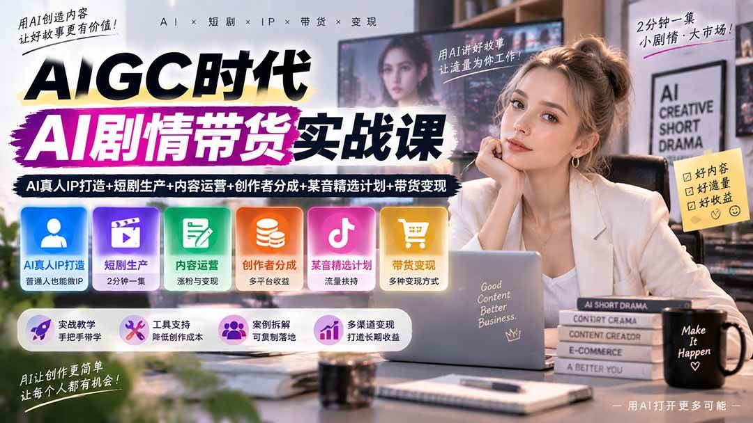 7188a1f85770ec4faa0077835dcf094b.jpeg (20567期)AIGC时代AI剧情带货实战课|AI真人IP打造+短剧生产+内容运营+创作者分成、某音精选计划+带货变现